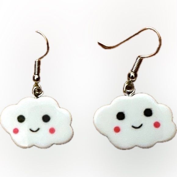 Happy Clouds Rosy Cheeks Blushing Cheery Fluffy Cumulus Weather Cartoon Earrings - Picture 2 of 9